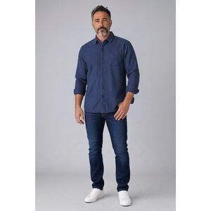 Line Of Trade Shirt Mens 3XL Blue Textured Woven Cotton Button Up Long Sleeve